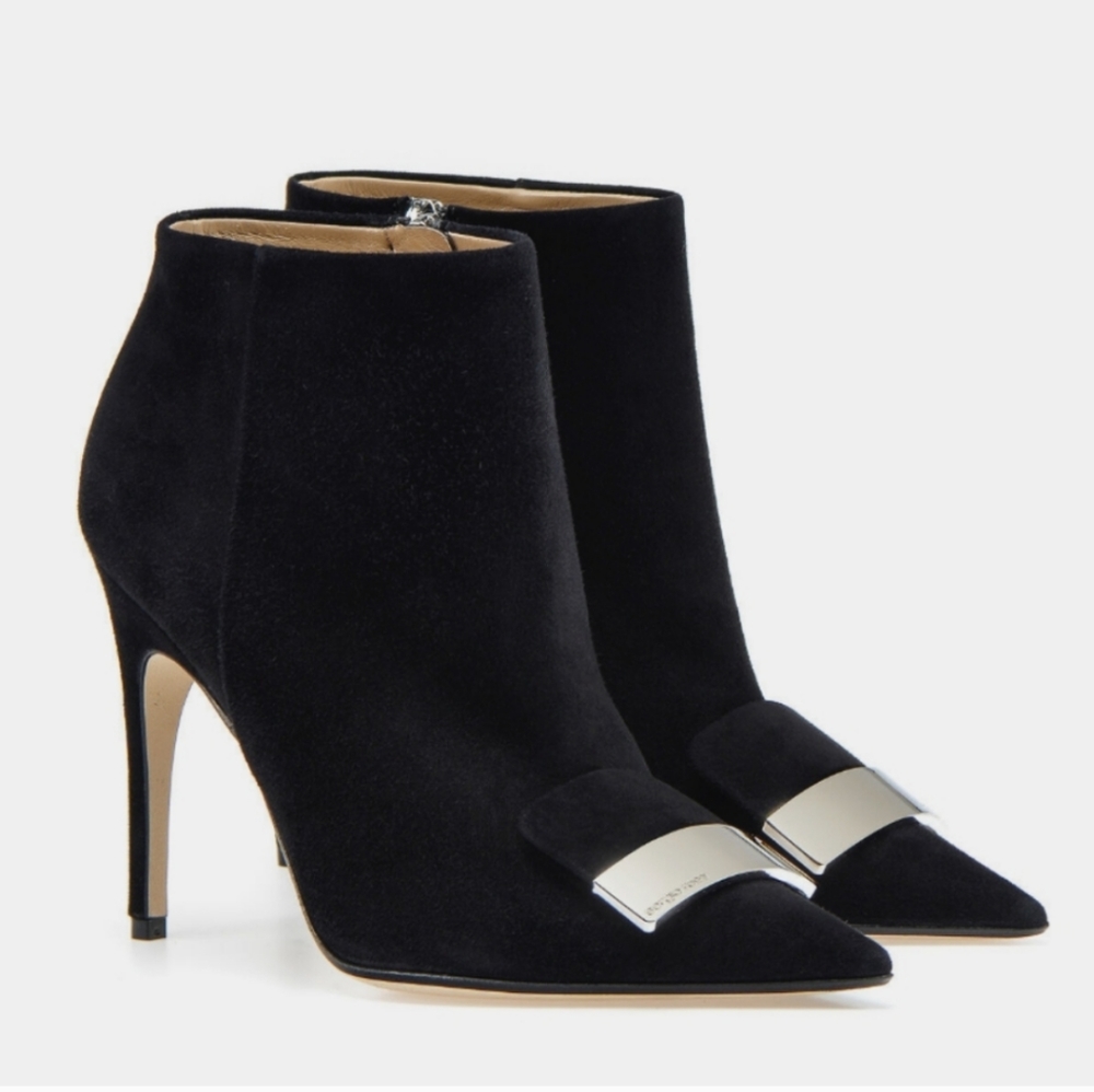 Sergio Rossi Black Ankle Boots with Silver Accents